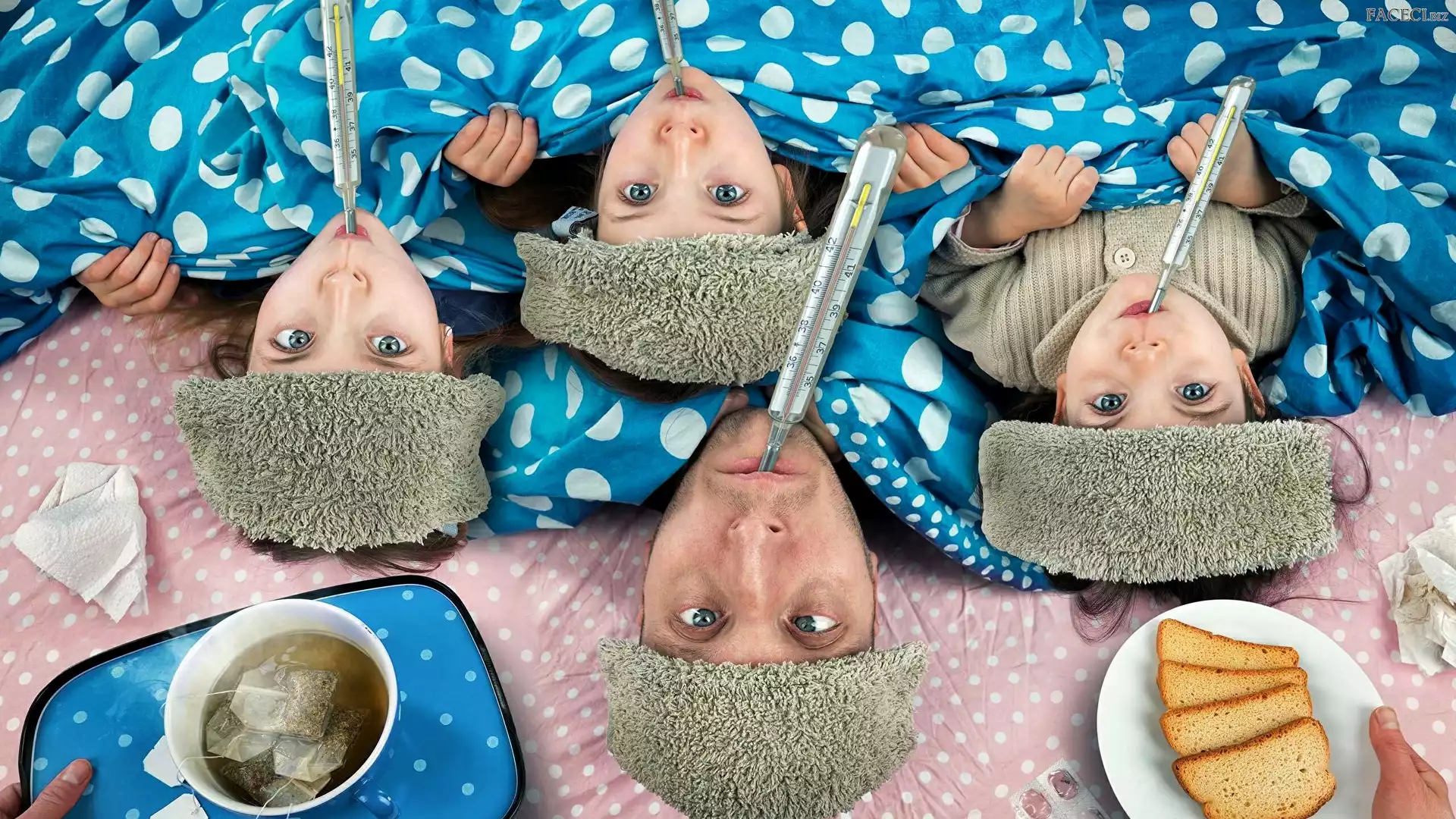 Śmieszne, Termometry, Mężczyzna, Dzieci, Łóżko
