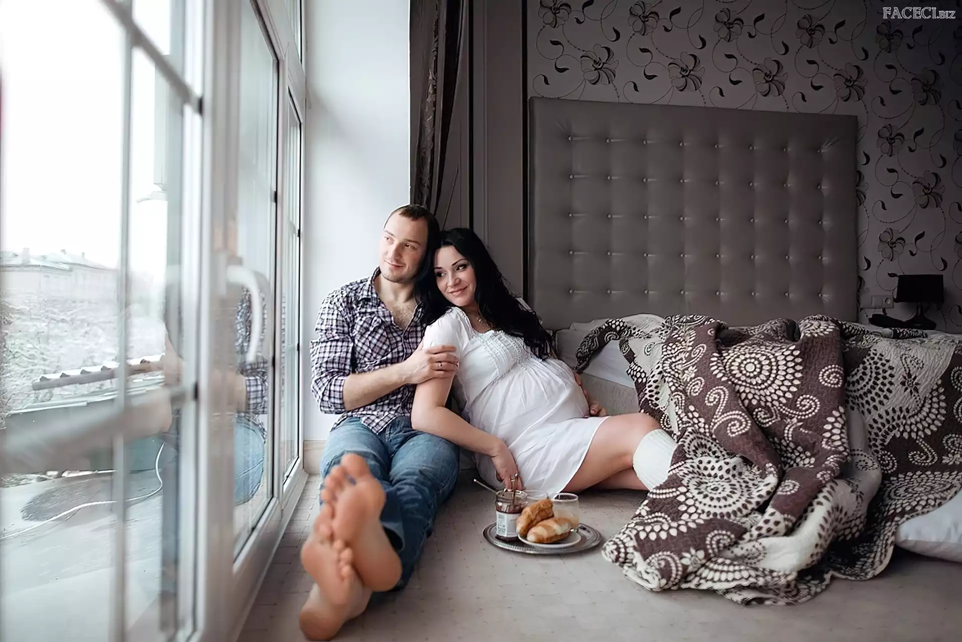 Okno, Pokój, Ciąża, Kobieta, Mężczyzna