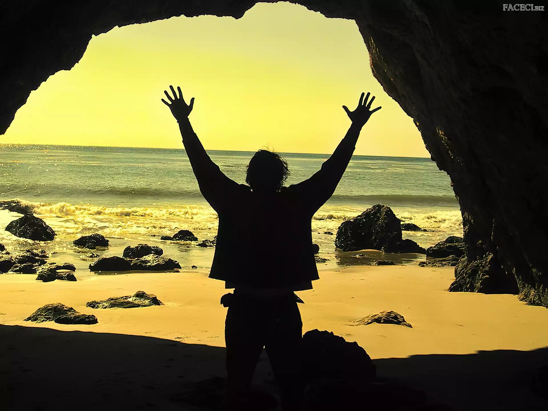 Skały, Mężczyzna, Morze